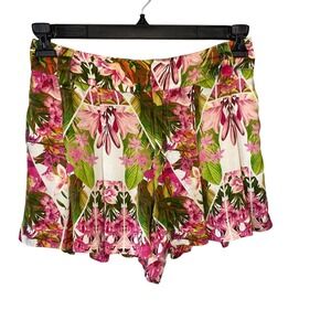 Thurley Womens Pink Green Tropical Floral 100% Silk High Rise Shorts Size 8